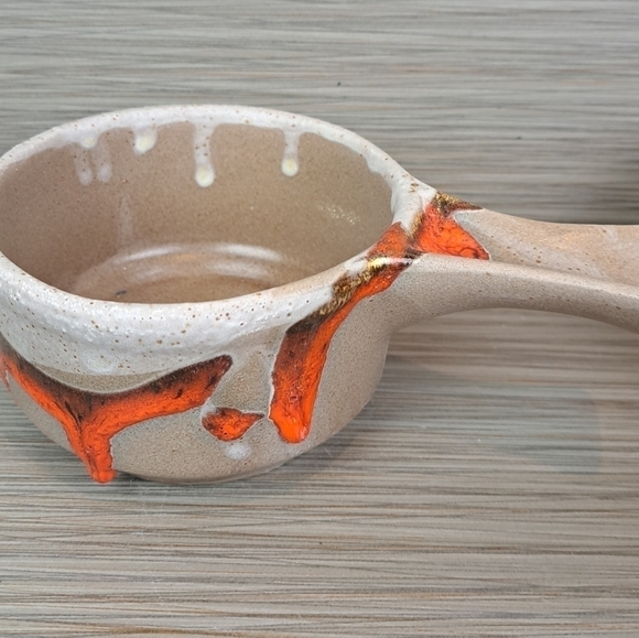 VINTAGE Laurentian pottery set of 4 soup bowl orange lava drip glaze # 643 - Picture 14 of 16